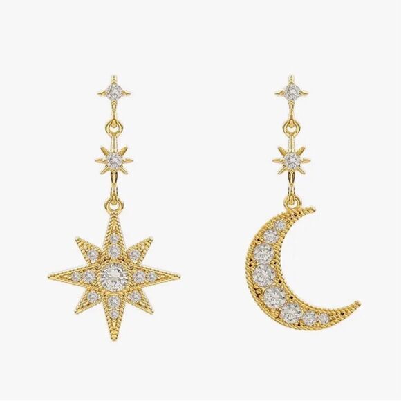⭐️ Betsey Johnson celestial moon & star crystal dangle earrings ⭐️ - Picture 3 of 7